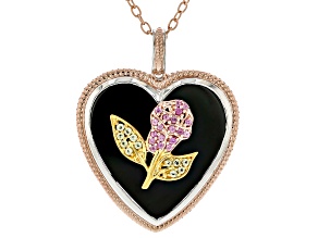 Black Onyx 18k & 24k Gold Over Palladium Silver Pendant W/ Chain 0.31ctw