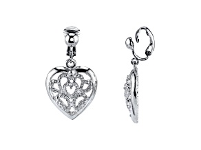 1928 Jewelry Filigree Silver-Tone Heart Clip Drop Earrings