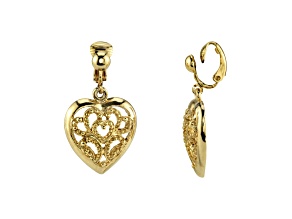 1928 Jewelry Filigree Gold-Tone Heart Clip Drop Earrings