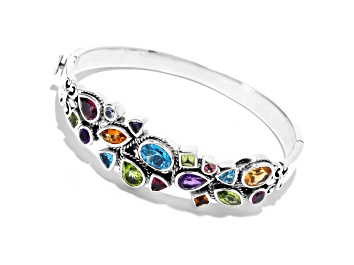 Picture of Silver Treasures by Samuel B. Multi-Gemstone Sterling Silver Bangle Bracelet 9.06ctw