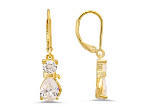 White Cubic Zirconia 14k Yellow Gold Over Sterling Silver Cat Earrings 3.40ctw