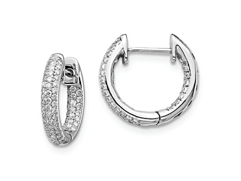 Rhodium Over 10k White Gold 1/2" 0.40ctw Diamond Hinged Hoop Earrings