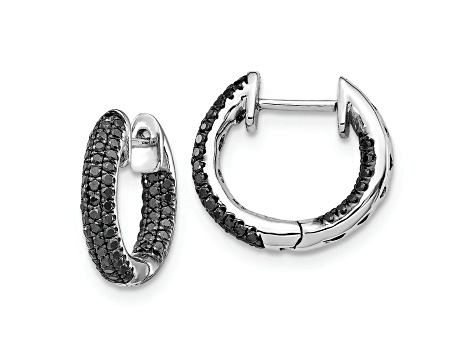 Rhodium Over 10k White Gold 1/2" 0.40ctw Black Diamond Hinged Hoop Earrings