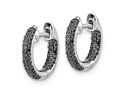 Rhodium Over 10k White Gold 1/2" 0.40ctw Black Diamond Hinged Hoop Earrings