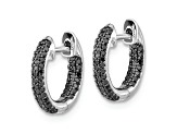 Rhodium Over 10k White Gold 1/2" 0.40ctw Black Diamond Hinged Hoop Earrings