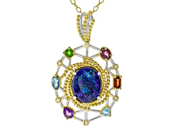 Picture of Peacock Australian Opal Triplet Rhodium/24k Gold Over Palladium Silver Pendant With Chain 0.95ctw
