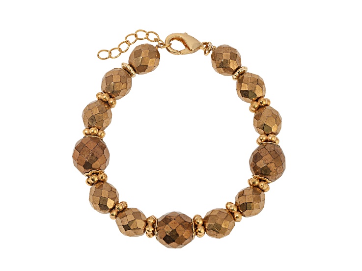 Gold Tone Round Bronze Bead Bracelet