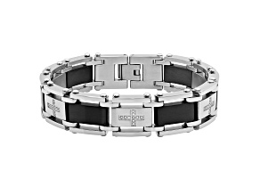0.25ctw Diamond Two Tone Black and White Stainless Steel Cross Link Bracelet