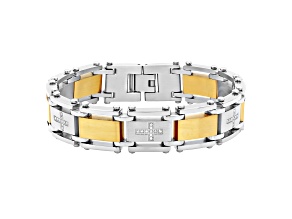 0.25ctw Diamond Two Tone Yellow and White Stainless Steel Cross Link Bracelet