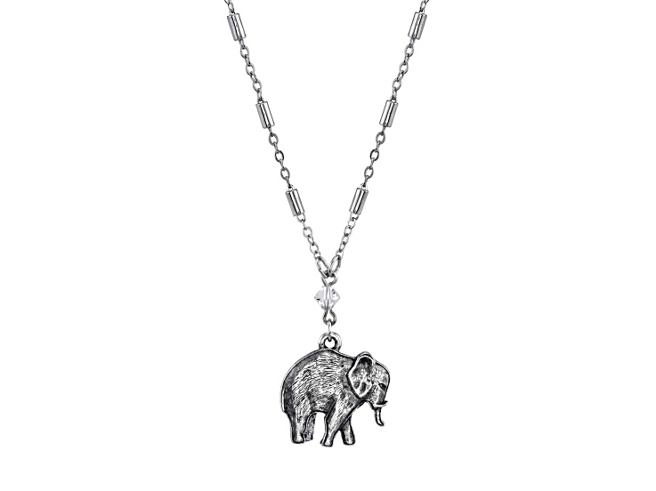 1928 Jewelry Silver Tone Brass Elephant Drop Pendant With Chain 16 Inch Adjustable