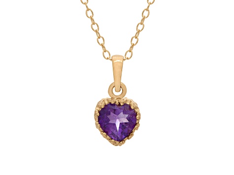 Amethyst 14K Yellow Gold Over Sterling Silver Heart Pendant with 18" Cable Chain 0.66ctw