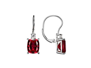 Lab Created Ruby and White Cubic Zirconia Platinum Over Sterling Silver Leverback Earrings 6.08ctw
