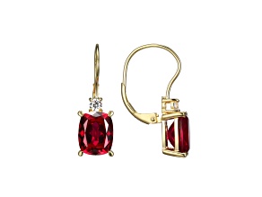 Lab Created Ruby and White Cubic Zirconia 18K Yellow Gold  Over Sterling Silver Earrings 6.08ctw
