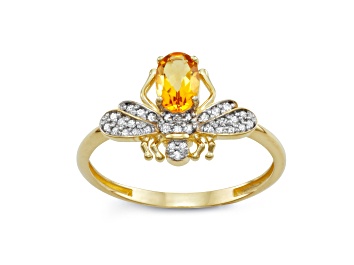 Picture of Citrine with Diamond Accent 10K Yellow Gold Bee Ring 0.38ctw