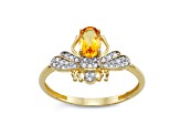 Citrine with Diamond Accent 10K Yellow Gold Bee Ring 0.38ctw