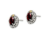 Sterling Silver with 14K Accent Antiqued Garnet Post Earrings