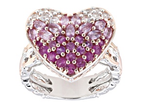 Pink Sapphire, Ruby, Zircon Rhodium & 18k Rose Gold Over Palladium Sterling Silver Ring 2.56ctw