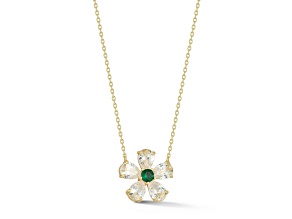Rachel Zoe 14K Yellow Gold Over Sterling Silver Green and White Cubic Zirconia Flower Necklace