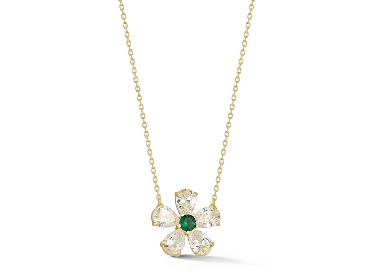 Rachel Zoe 14K Yellow Gold Over Sterling Silver Green and White Cubic Zirconia Flower Necklace