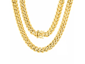 Men's 18K Yellow Gold Over Stainless Steel Miami Cuban Chain With Box Clasp