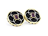 Red Ruby, Black Onyx Rhodium & 24k Yellow Gold Over Palladium Sterling Silver Stud Earrings 1.00ctw