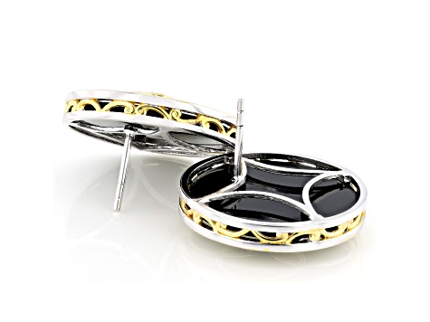 Red Ruby, Black Onyx Rhodium & 24k Yellow Gold Over Palladium Sterling Silver Stud Earrings 1.00ctw