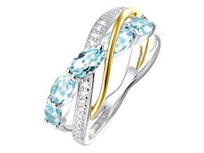 Oval Sky Blue Topaz 14K Yellow Gold Over Sterling Silver Crossover Ring 1.40 Cttw