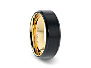 VELVET Flat Brushed Black and Yellow Ion-Plated Titanium Men's Wedding Ring - 8mm