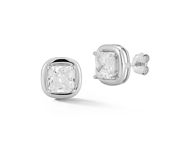 Rachel Zoe Rhodium Over Sterling Silver Puffed Square Studs with Cubic Zirconia