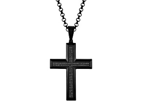 Black Ion-Plated Stainless Steel and Black Diamond Cross Pendant With Chain 0.50ctw