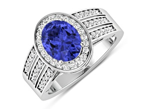 1.85ctw Violet Tanzanite and Diamond 14K White Gold Halo Ring