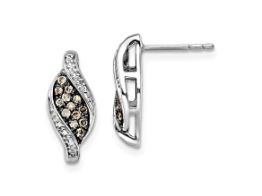 Rhodium Over Sterling Silver 0.20ctw Champagne Diamond Marquise Post Earrings