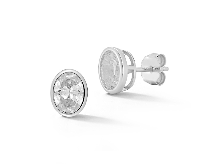 Rachel Zoe Rhodium Over Sterling Silver Bezel Set Oval Cubic Zirconia Stud Earrings
