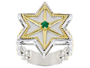 White Onyx and Grizzly Emerald Rhod/24K Gold Over Palladium Sterling Silver Ring 0.06ct