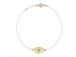Bellissima Gold 14K Yellow Gold Turquoise Hammered Evil Eye Bracelet