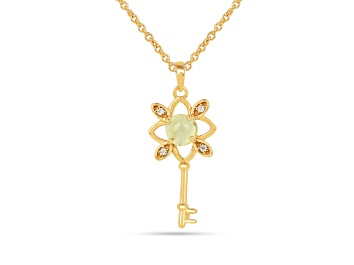 Picture of Peridot Cabochon with Moissanite Accents 18K Yellow Gold Over Sterling Silver Key Pendant With Chain