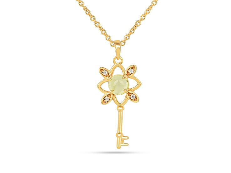 Peridot Cabochon with Moissanite Accents 18K Yellow Gold Over Sterling Silver Key Pendant With Chain