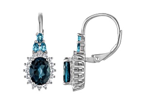 London Blue Topaz Sterling Silver Leverback Earrings, 2.86ctw