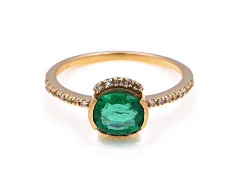 1.10 Ctw Emerald With 0.13 Ctw White Diamond Ring in 14K YG