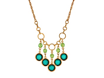 Picture of Yellow Base Metal Green Crystal Channel Set Bib Necklace 16 inch Adj.