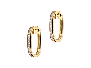 White Cubic Zirconia 18K Yellow Gold Over Bronze 1" Oval Hoop Earrings