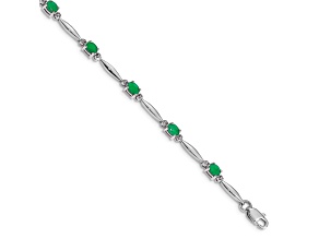 Rhodium Over 10k White Gold Diamond and Emerald Bracelet