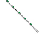 Rhodium Over 10k White Gold Diamond and Emerald Bracelet