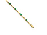 10k Rhodium Over Yellow Gold Diamond and Oval Emerald Bracelet
