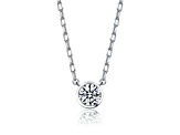 Clear Cubic Zirconia, Rhodium Plated over Brass Round Stud Necklace