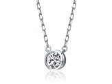 Clear Cubic Zirconia, Rhodium Plated over Brass Round Stud Necklace