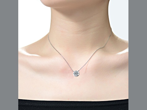 Clear Cubic Zirconia, Rhodium Plated over Brass Round Stud Necklace
