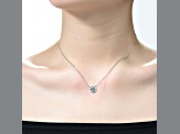 Clear Cubic Zirconia, Rhodium Plated over Brass Round Stud Necklace
