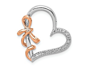 14k White Gold and 14k Rose Gold Diamond Polished Heart with Bow Chain Slide