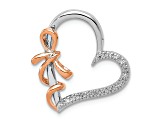 14k White Gold and 14k Rose Gold Diamond Polished Heart with Bow Chain Slide